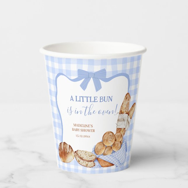 Blue Gingham Plaid Bun in the oven Paper Cups (Front)