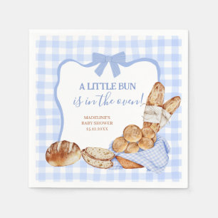 Blue Gingham Plaid Bun in the oven Paper Napkin