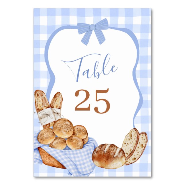 Blue Gingham Plaid Bun in the oven Table Number (Front)
