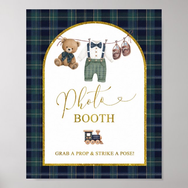 Blue Gingham Plaid Bun PhotoBooth Party Sign (Front)