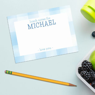 Blue Gingham Plaid Kids Personalised Lunch Notes