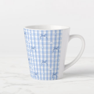 Blue Gingham Plaid with Elegant Bows Latte Mug