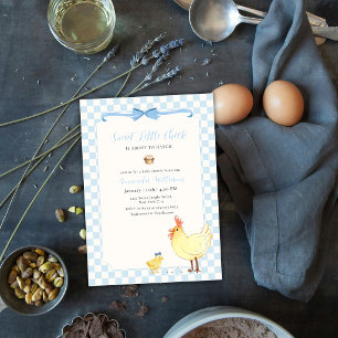 Blue Gingham Preppy Little Chick Baby Shower Invitation