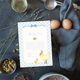Blue Gingham Preppy Little Chick Baby Shower Thank You Card