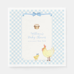 Blue Gingham Preppy Little Chick Boy Baby Shower Napkin