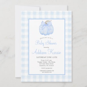 Blue Gingham Pumpkin Baby Shower Invitation