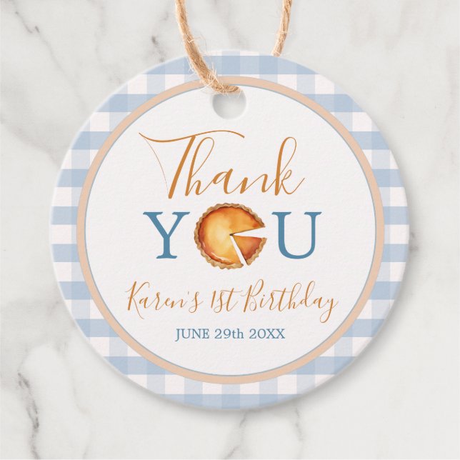 Blue Gingham Pumpkin Pie Thank You Favour Tag (Front)