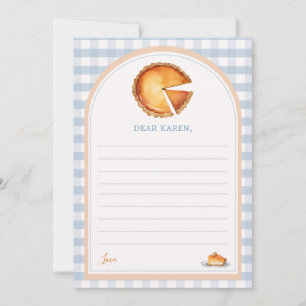 Blue Gingham Pumpkin Pie Time Capsule Note Cards