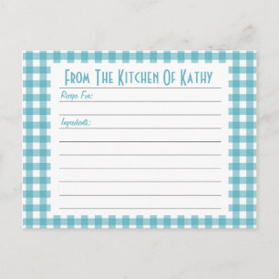 Blue Gingham Recipe Card