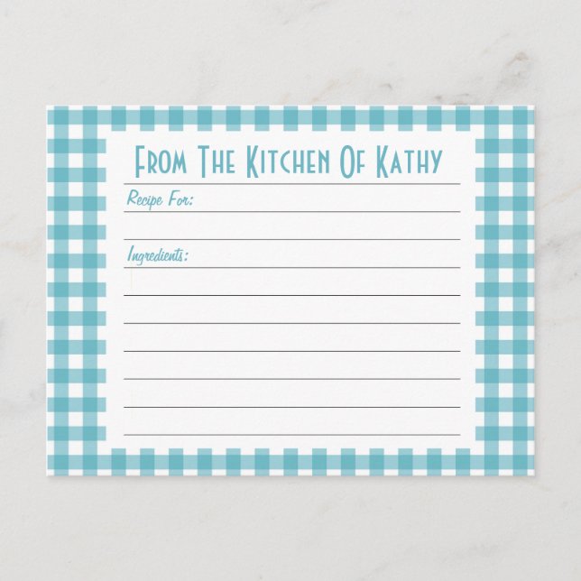 Blue Gingham Recipe Card (Front)