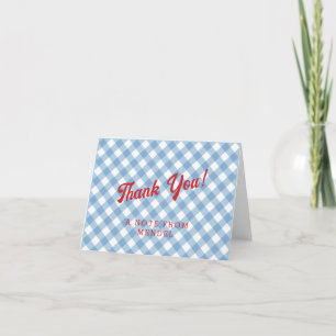 Blue Gingham Red Balloon Upsherin Thank You Note Card
