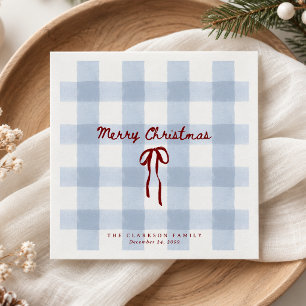 Blue Gingham RED Bow Christmas Napkins