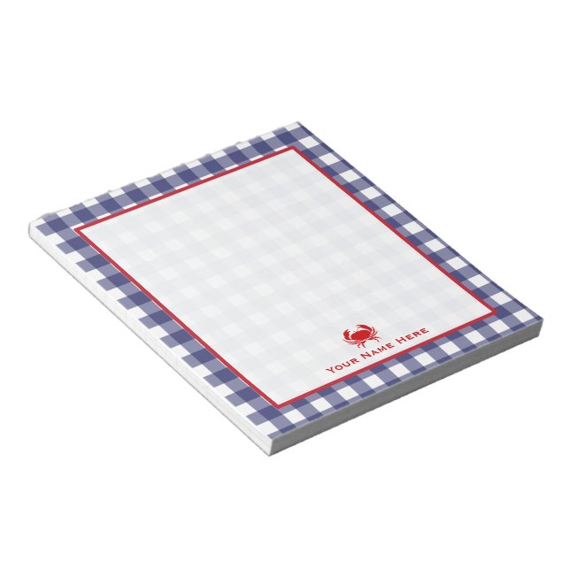 Blue Gingham & Red Crab Personalised Notepad (Angled)
