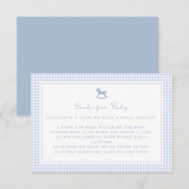 Blue Gingham Rocking Horse Books for Baby Card (Front/Back)