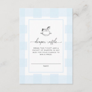 Blue Gingham Rocking Horse Diaper Raffle Card