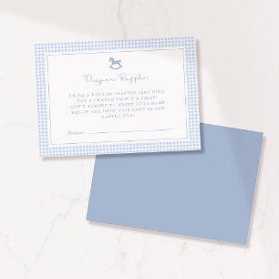 Blue Gingham Rocking Horse Diaper Raffle Card