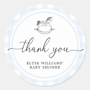 Blue Gingham Rocking Horse Shower Favour Sticker