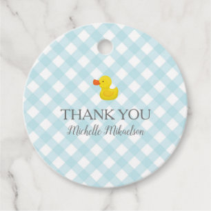 Blue Gingham Rubber Duckie Baby Shower Favour Tags