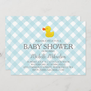 Blue Gingham Rubber Duckie Baby Shower Invitation