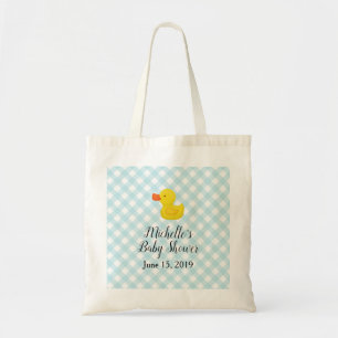 Blue Gingham Rubber Duckie Baby Shower Tote Bag
