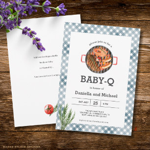 Blue Gingham Rustic Barbecue Baby Shower Invitation