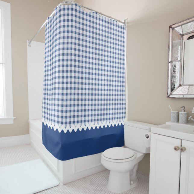 Blue Gingham Shower Curtain (In Situ)