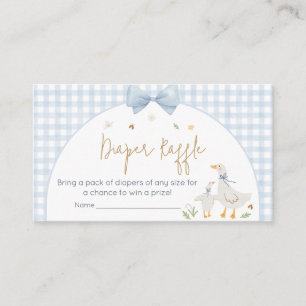 Blue Gingham Silly Goose Baby Shower Diaper Raffle Enclosure Card