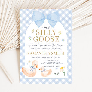 Blue Gingham Silly Goose Baby Shower Invitation