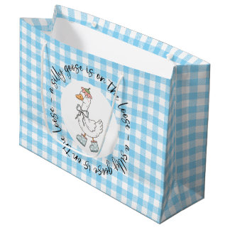 Blue Gingham Silly Goose Large Gift Bag
