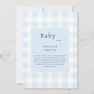 Blue Gingham Simple Baby Shower  Invitation
