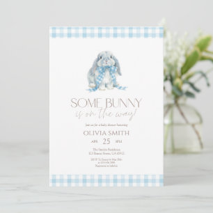 Blue Gingham Some Bunny Baby Shower Invitation