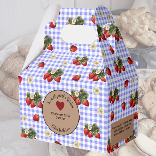 Blue Gingham Strawberries Food Gift Favour Box (Creator Uploaded)