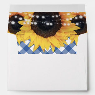 Blue Gingham String Lights Sunflower Wedding Envelope