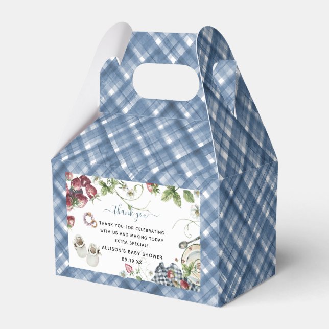 Blue Gingham | Summer Picnic Baby Shower Favour Box (Front Side)