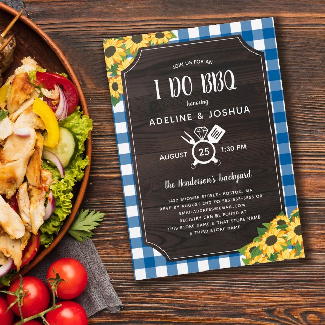 Blue Gingham Sunflowers I Do BBQ Couple's Shower Invitation (Creator Uploaded)