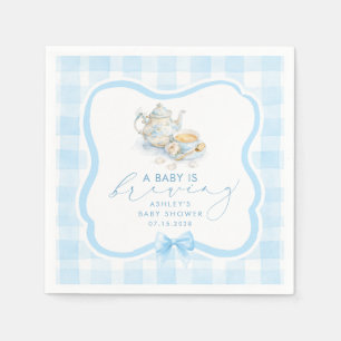 Blue Gingham Tea Party Boy Baby Shower Napkin