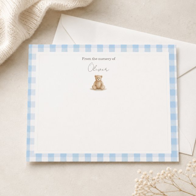 Blue Gingham Teddy Bear Baby Nursery  Card (Creator Uploaded)
