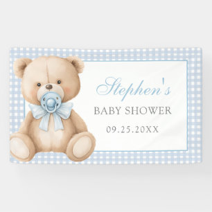 Blue Gingham Teddy Bear Baby Shower  Banner