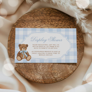 Blue Gingham Teddy Bear Baby Shower Display Shower Enclosure Card