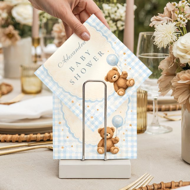 Blue Gingham Teddy Bear Baby Shower Napkin (Creator Uploaded)