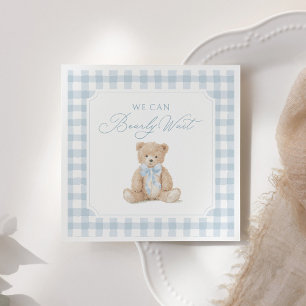 Blue Gingham Teddy Bear Baby Shower Napkin