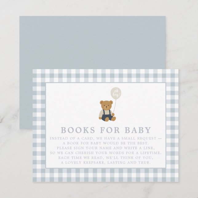  Blue Gingham Teddy Bear Books for baby card (Front/Back)