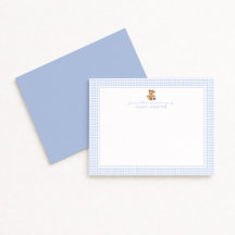 Blue Gingham Teddy Bear Nursery Note Card