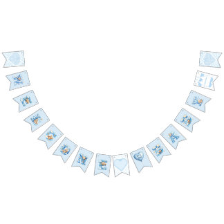 Blue Gingham Teddy Bear Welcome Baby Shower Party Bunting