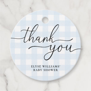 Blue Gingham Thank You Favour Round Tag