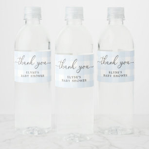 Blue Gingham Thank You Favour Water Bottle Label