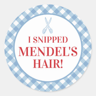 Blue Gingham Upsherin "I Snippe His Hair!" Sticker