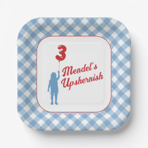 Blue Gingham Upsherin Paper Plates