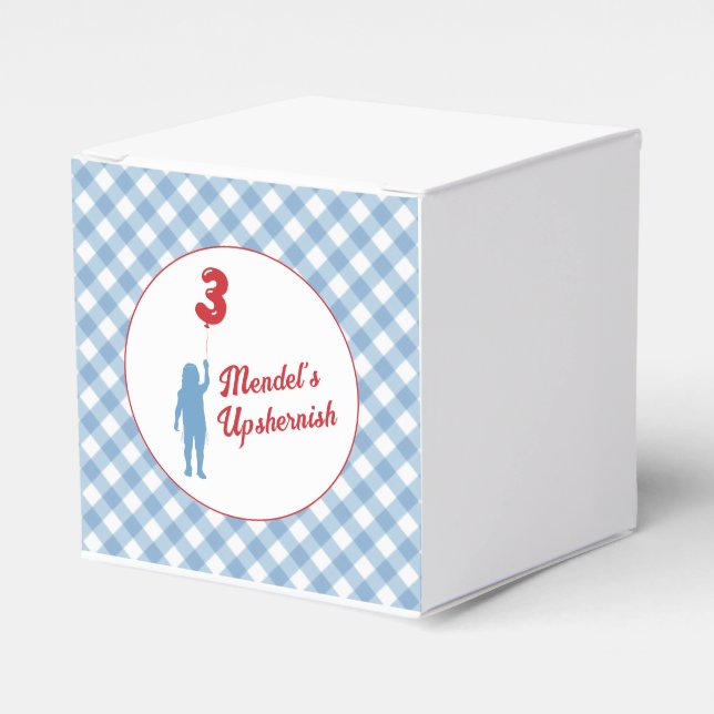 Blue Gingham Upsherin Paper Plates Favour Box (Front Side)