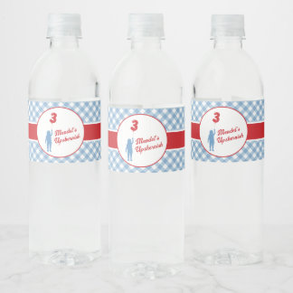 Blue Gingham Upsherin Paper Plates Water Bottle Label